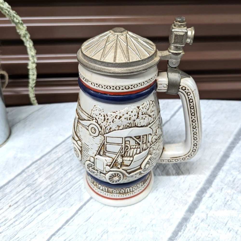 Vintage Avon 1979 Ceramic Beer Stein Lidded Mug Classic Car Brazil Collectible